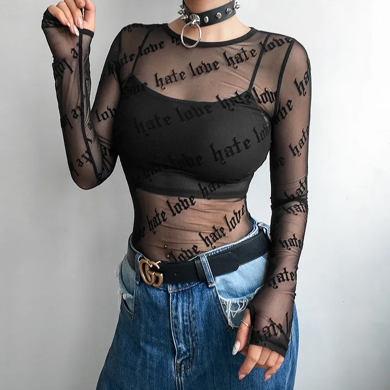 Sexy Black Lace See Through Ladies Shirt With Sheer O Neck And Long Sleeves  For Women From Cinda01, $16.99