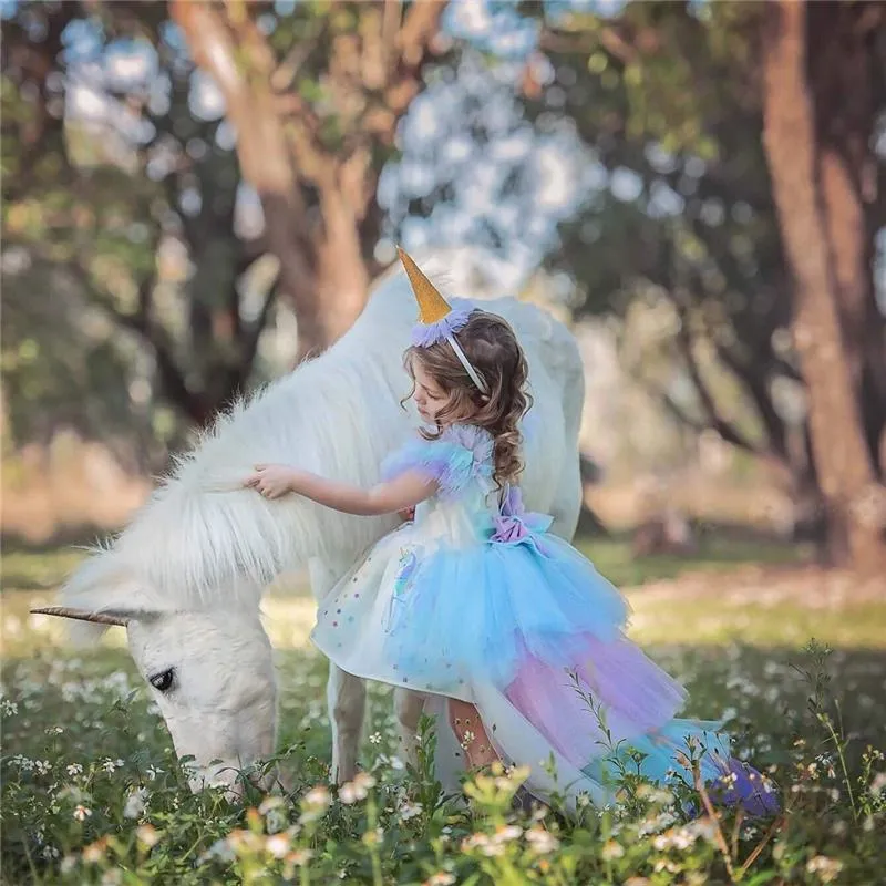 Vestido de princesa unicornio, para niñas pequeñas, disfraz, joyas y diadema