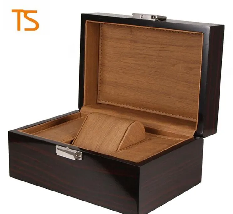 Högkvalitativ träklocka Box Black Watchs Boxes Presentförpackning Kronoklogo Träbox med broschyrer kort Glitter LSL0130