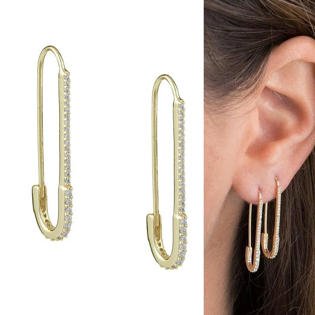 unique designer paperclip safety pin studs fashion elegant women jewelry gold filled delicate cz earring 2020 new