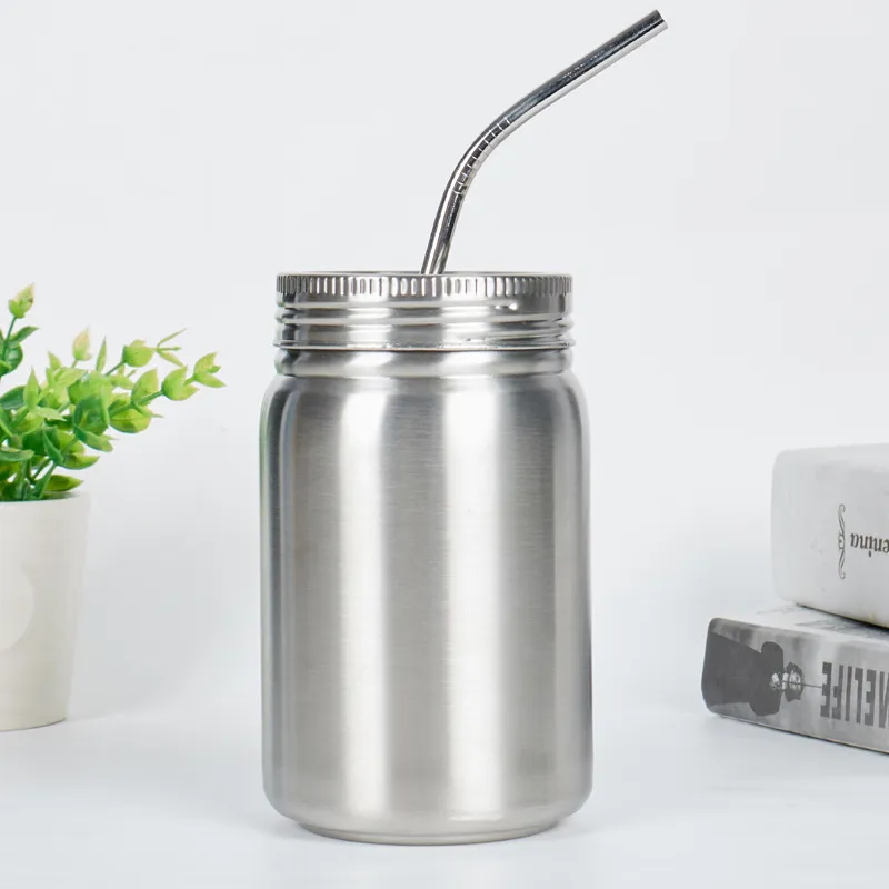 17oz Mason Jar Mason Cans Mason tumbler 304 Double Wall Stainless Steel Insulated Vacuum Cup with Lid and Straw
