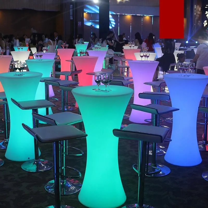 New Rechargeable LED Luminous cocktail table IP54 waterproof Round glowing led bar table Outdoor Furniture for bar kTV disco party supplies