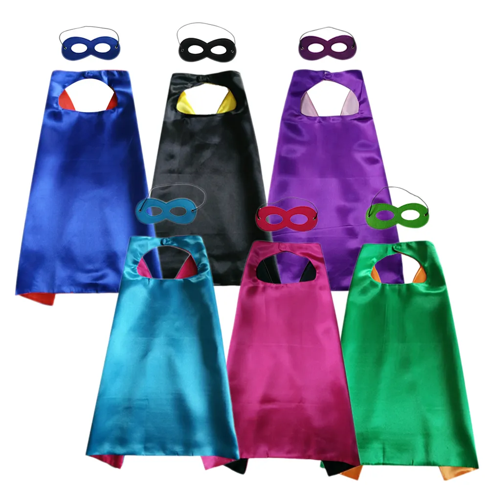 35 inch effen superheld cape met masker set dubbele laag voor kinderen van 9-14 jaar 6 kleuren keuze Superhero Halloween kerstkostuums