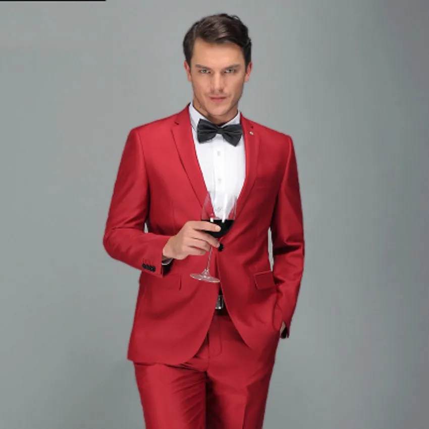 Nouveauté rouge hommes mariage Tuxedos mode marié smoking cran revers un bouton hommes veste Blazer 2 pièces costume (veste + pantalon + cravate) 2201