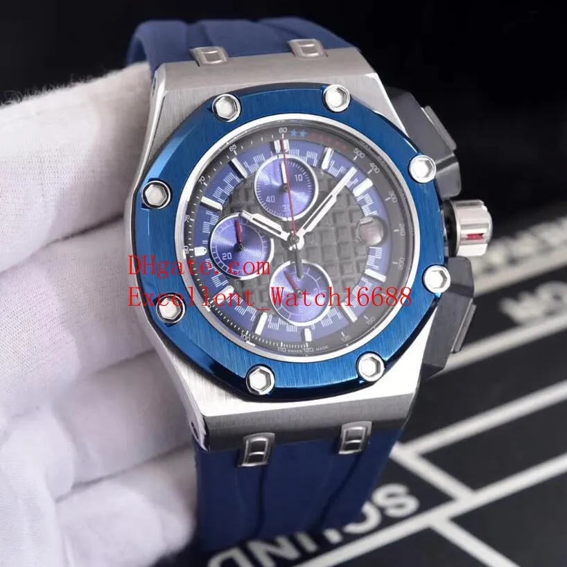 6 Sälj Herrklockorna 48 mm offshore 26568 Rostfritt stålfodral VK Quartz Chronograph Working Rubber Strap Men's Watche326G