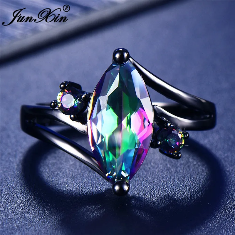 Rainbow Mystery Ring: 14KT Black Gold Bohemian Vintage Wedding Rings for  Women Colorful Fashion Jewelry, Unique Gift for Girls, Hot Sale!