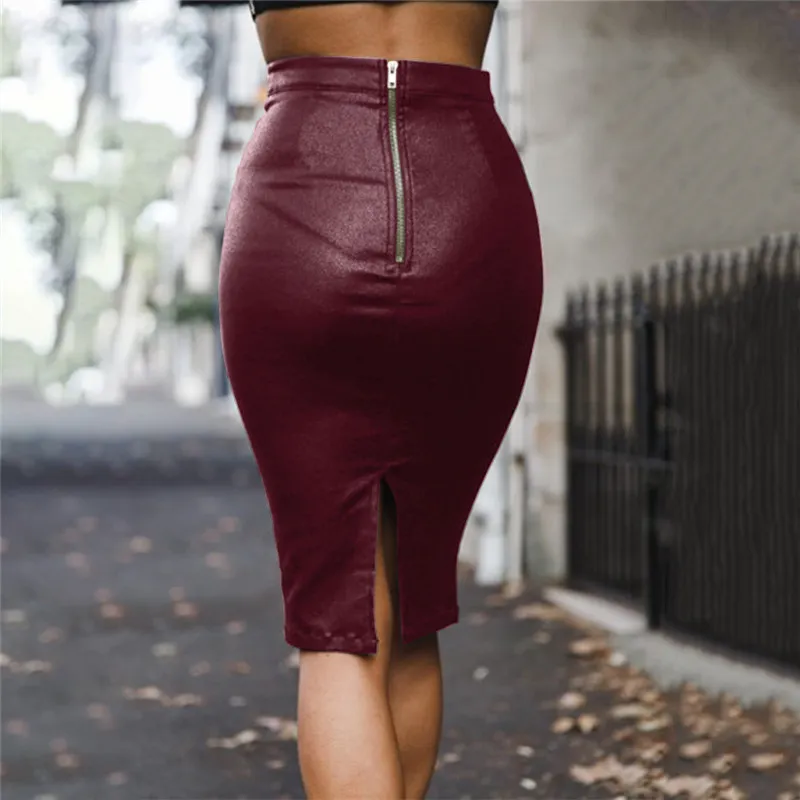 Winter Leather Skirts Women Autumn Pencil Skirt High Waist Elegant 2018 Sexy Skirts For Ladies PU Leather Skirt