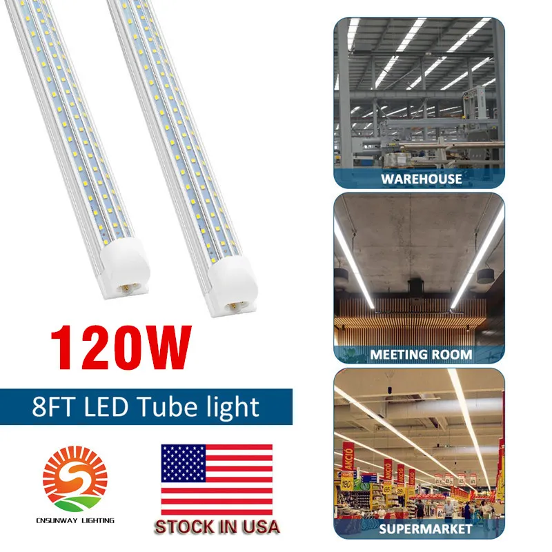 8 'T8 FA8 LED -rör D Form 8ft Integrerade lysdioder Ljus 8 ft Arbetsbelysning 60W 120W 96' 'Fluorescerande ljusarmaturer med dubbel rad