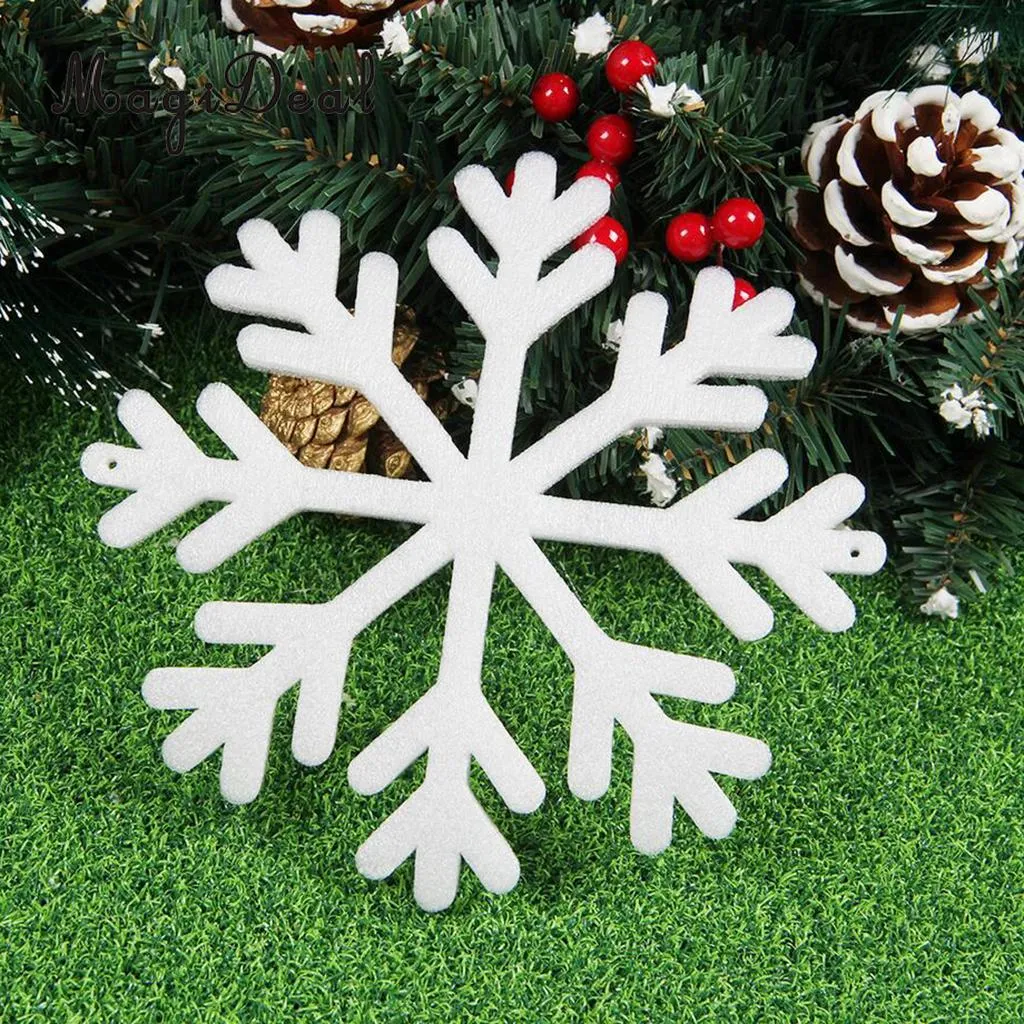 Magideal 19pcs White Foam Snowflake Pingente Decals de adesivos Janela se apega à decoração da casa