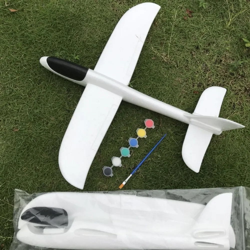 Avión de espuma de dibujos animados de Color blanco de 48Cm, pintura DIY, avión volador, planeador circular Manual para niños, niños y niñas, venta al por mayor