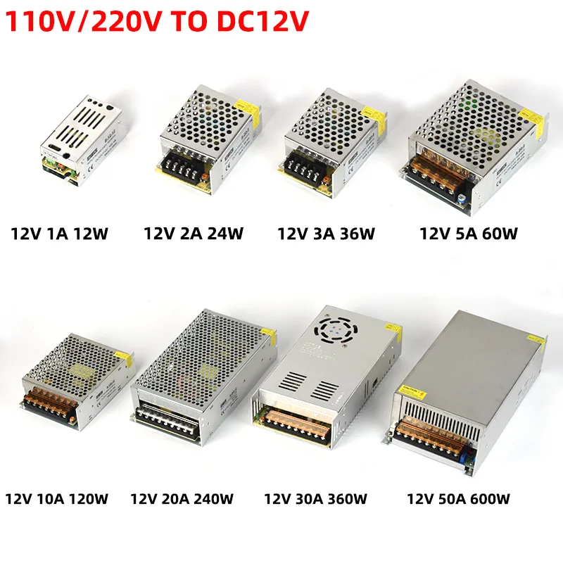 Transformersfor Led Şerit LED Trafo aydınlatma DC12V 3A 5A 8.5A 10A 12A 15A 20A 30A LED Güç Kaynağı Kaynağı Adaptörü AC100-240V geçin