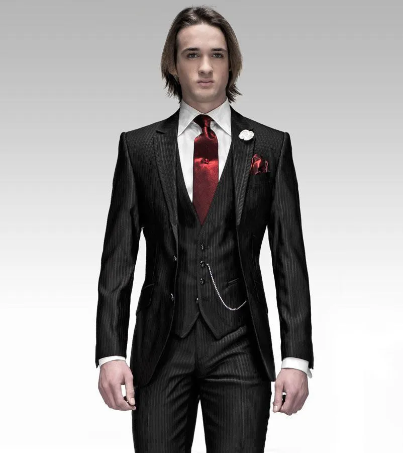 Nouveau marié Tuxedos garçons d'honneur un bouton noir revers meilleur homme costume mariage hommes Blazer costumes sur mesure (veste + pantalon + gilet + cravate) 1414