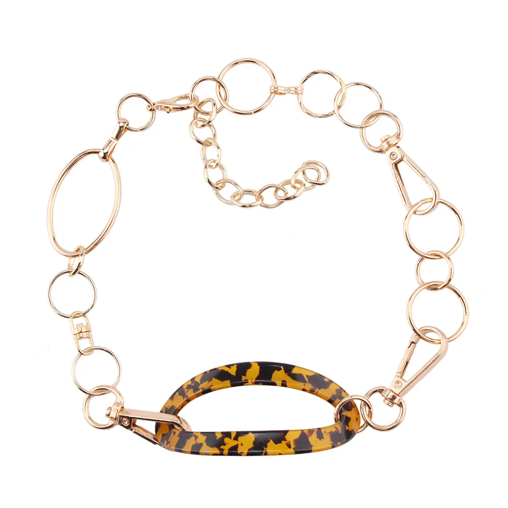 Gros- designer luxe géométrie exagérée multi cercles métalliques résine collier léopard collier ras du cou déclaration pour femme