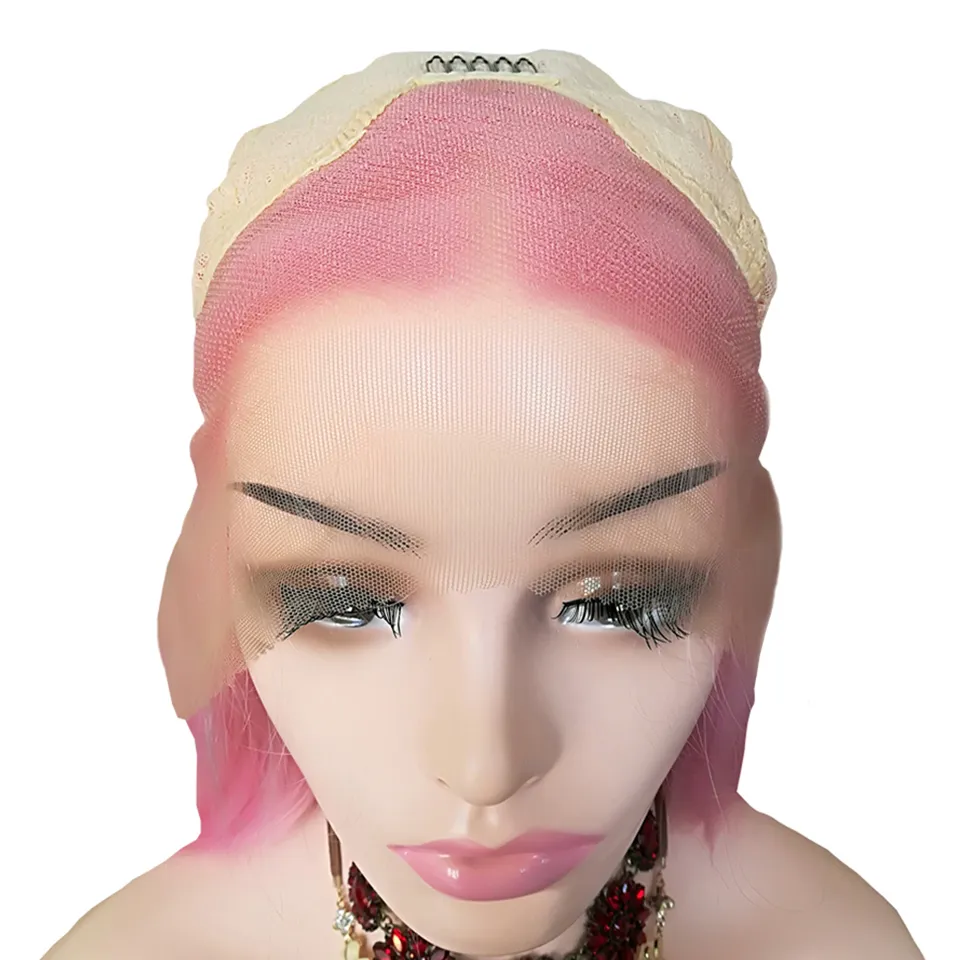 TaBeWay Pink Color Synthetic No Lace Wig Silky Straight Heat Resistant  Synthetic Replacement Hair Wigs with Baby Hair Bleached Knots for Women