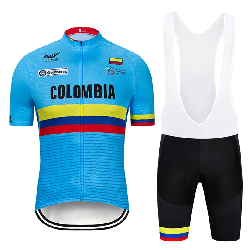 팀 2020 NEW 콜롬비아 사이클링 저지 20D 자전거 반바지 설정 로파 Ciclismo MENS 여름 빠른 건조 자전거 타기 타이츠 바지 착용 프로