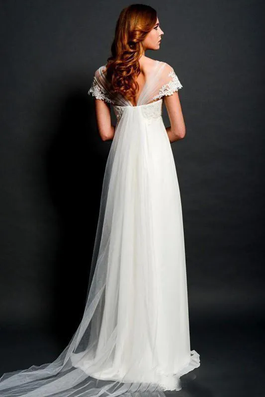 chinese dress ladies Vintage 1960s Regency Empire Waist Short Sleeve Venice Lace Wedding Dress Xs main image 0