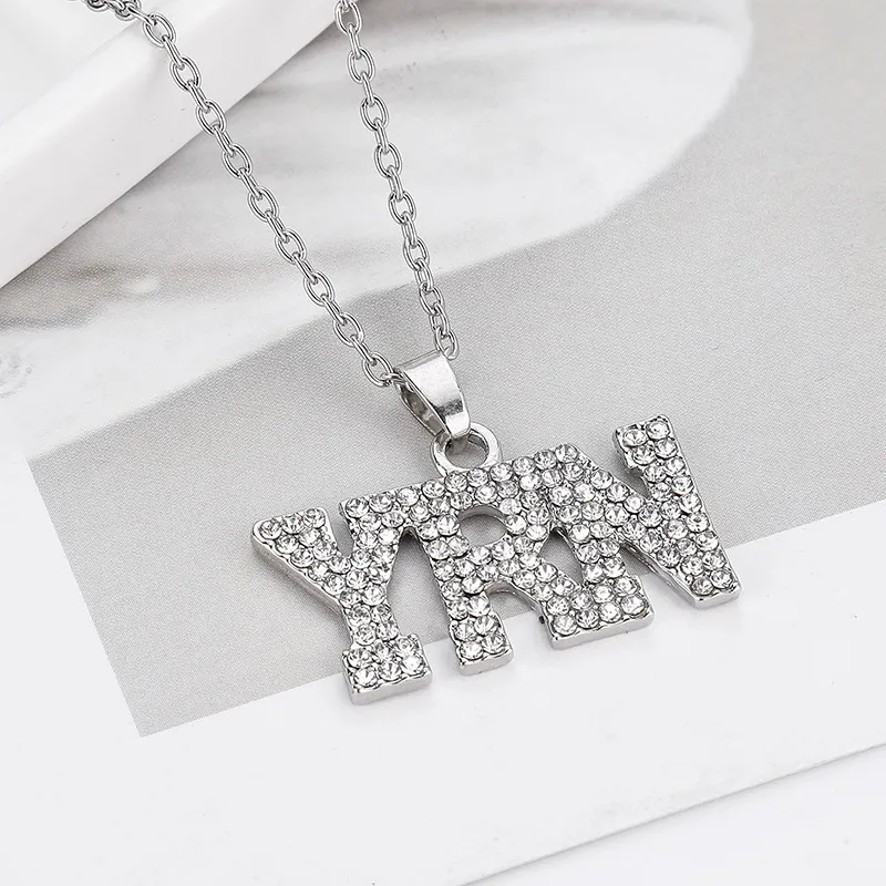 DHgate Rhinestone Letter YRN Pendant Hip Hop Jewelry Color Silver Gold Long Chain Necklace Jewelry