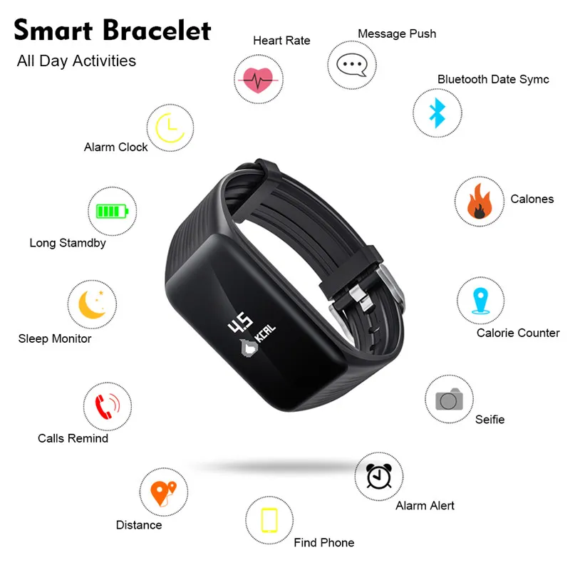 K1 Fitness Tracker Bracelet Intelligent Moniteur de Fréquence Cardiaque Étanche Montre Intelligente Sport Activité Tracker Montre-Bracelet Intelligente Pour iPhone Android Montre