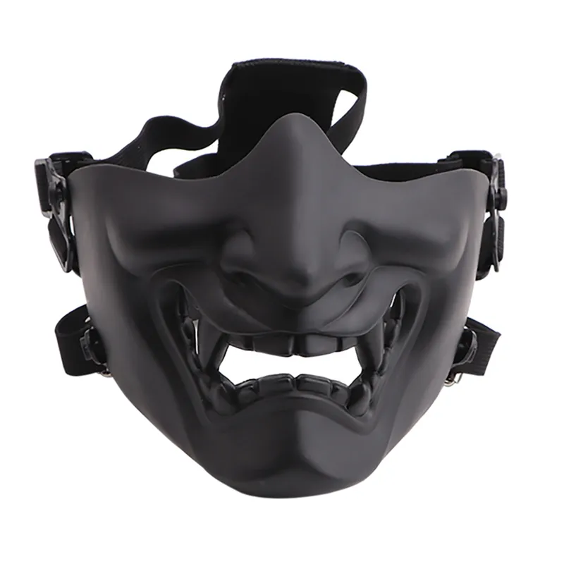 무서운 웃는 유령 반 얼굴 마스크 모양 조절 가능 (전술) 모자 보호 할로윈 의상 액세서리 사이클링 얼굴 마스크