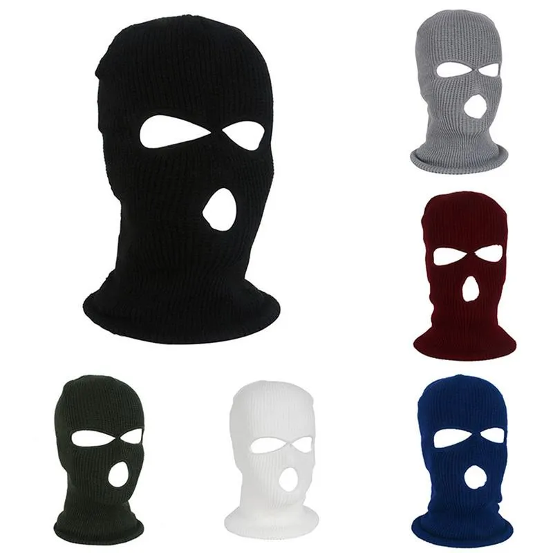 Máscara Negra Knit 3 Hole Ski Balaclava Motocycle Ciclismo Caps chapéu morno completa Rosto Escudo Beanie Cap Inverno Neve