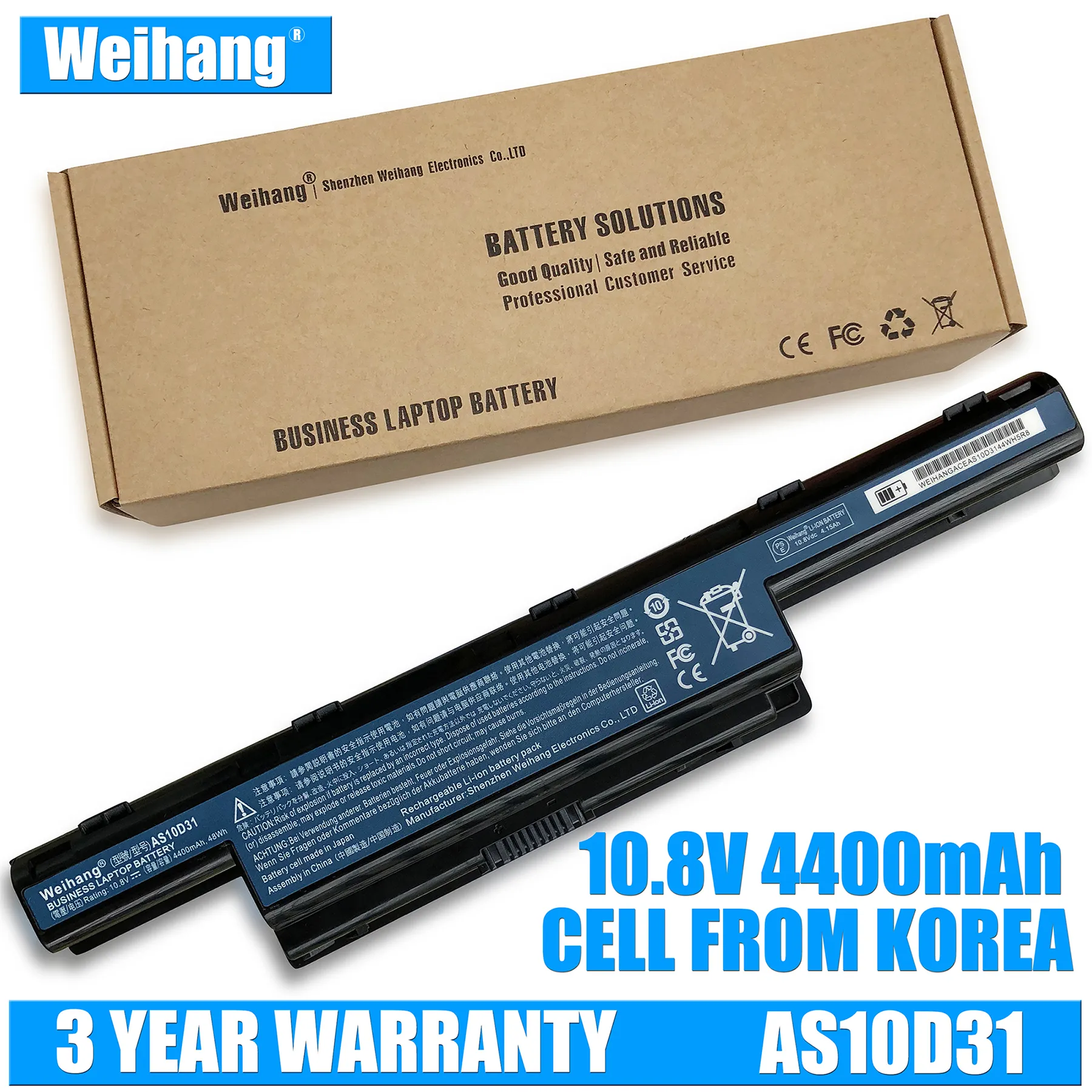 Korea Cell 4400MAH Bateria Weihang dla AS10D31 AS10D51 AS10D61 AS10D41 AS10D71 dla Acer Aspire 4741 5552G 5742 5750g 5741g