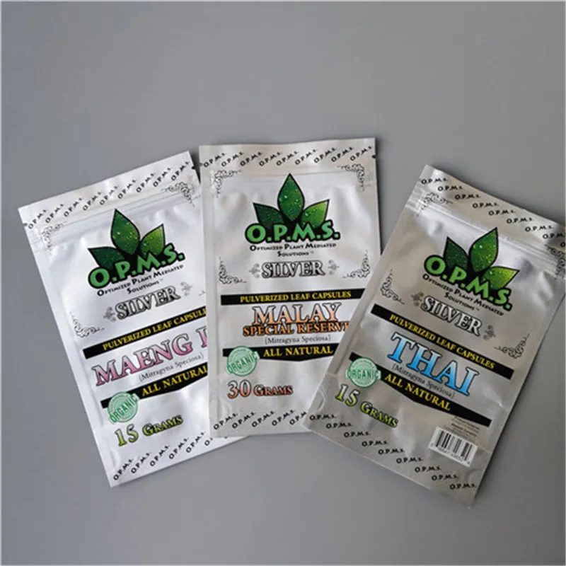 O.P.M.S. SILVER mylar bag smell proof THAI and MAENGDA Child Resealable Bags MALAY SPECIAL RESERVE dry herb flower packaging