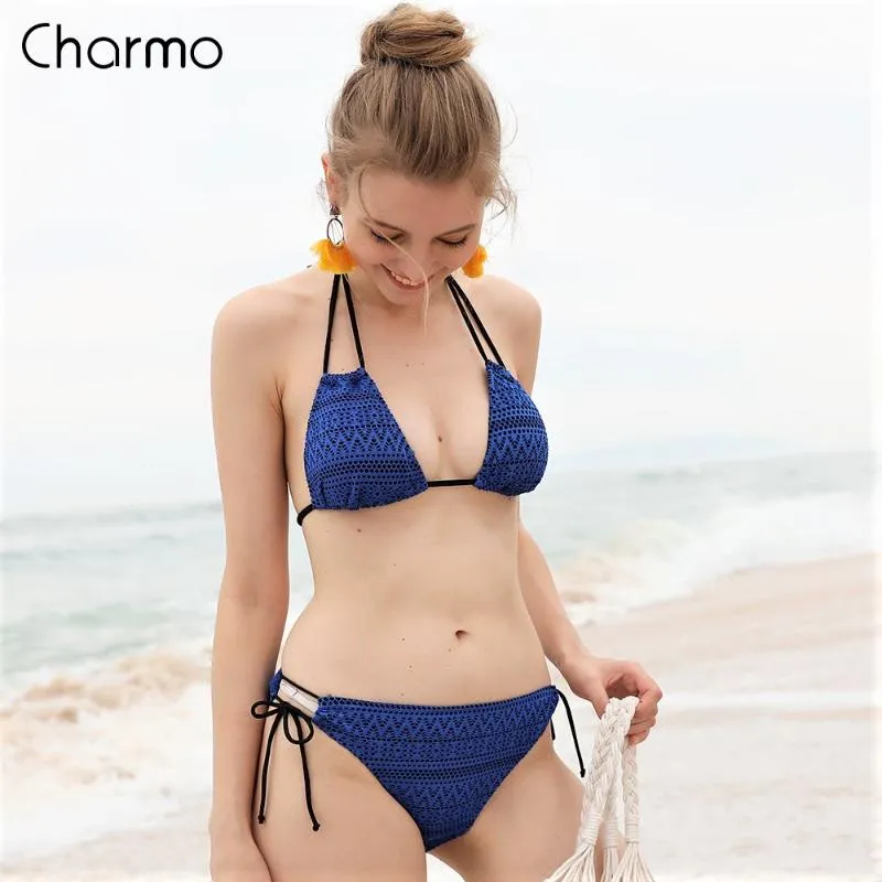 Womens Swimwear Charmo Bikini Swimsuit Sets Hollow Out Halter Removable  Padded Bathing Suit From Extend38, $44.99