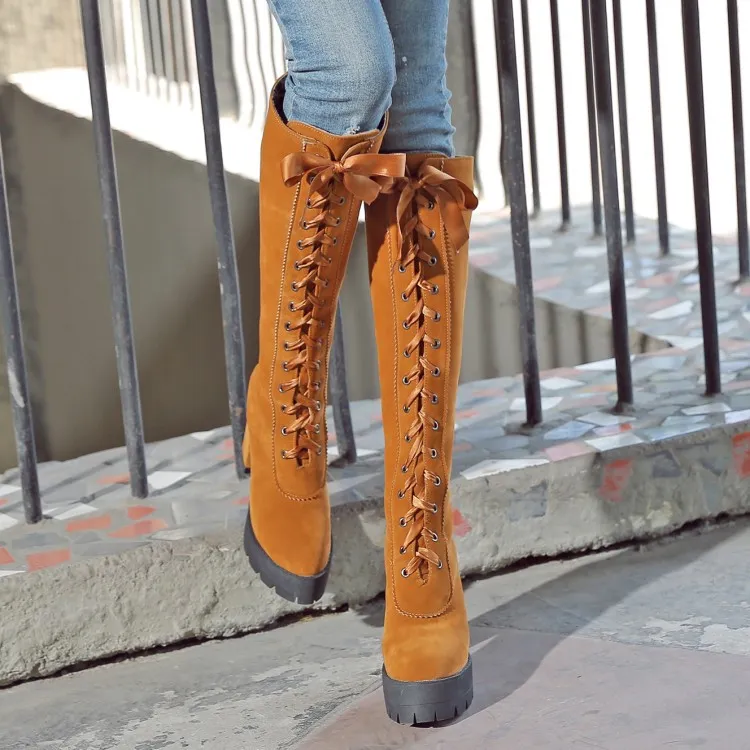 Gothic Knee High Martin Boots For Women Chunky Building Blocks