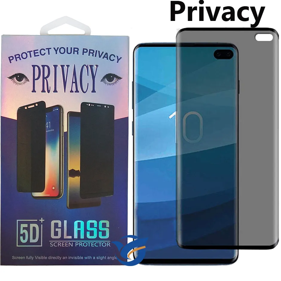 Anti-Spy 5D Curved Edge Privacy Tempered Glass Telefon Skärmskydd för Galaxy S10 S10Plus S9 S9Plus S8 S8Plus Note8 Note9 i Retai Box