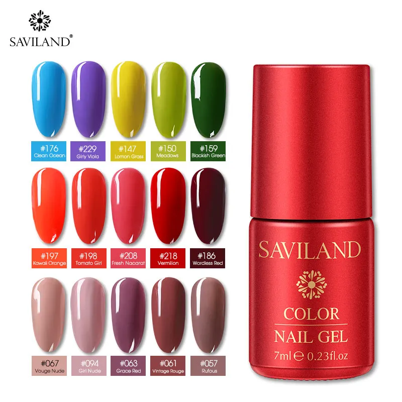 SAVILAND 7ml Uv Nail Gel Polish Semi Permanent Top Coat UV LED Gel Varnish Soak Off Nail Art Polish Set All for Manicure