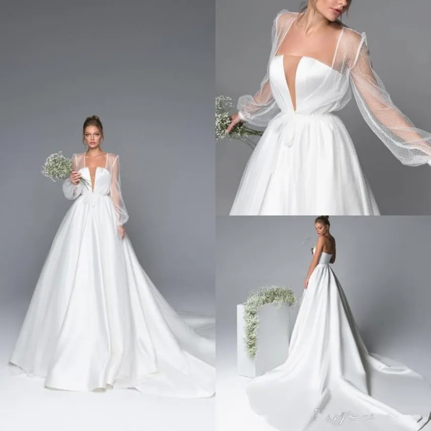 2020 Eva Lendel Boho Robes De Mariée Avec Veste Une Ligne Balayage Train Satin Plage Robe De Mariée Sur Mesure Élégant Bohème Vestidos De Novia