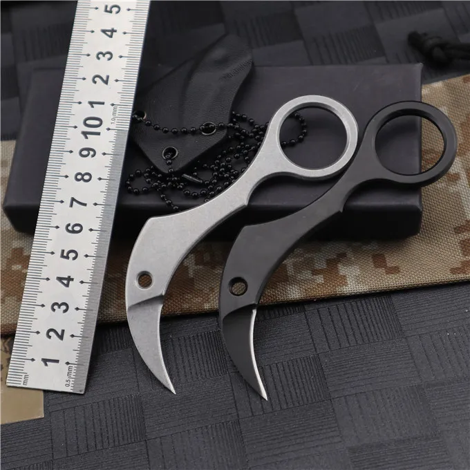 Högkvalitativ liten Karambit Claw Knife 1.29 "D2 Steel Blade Full Tang Rostfritt stål Hantera taktiska klo knivar med kydex