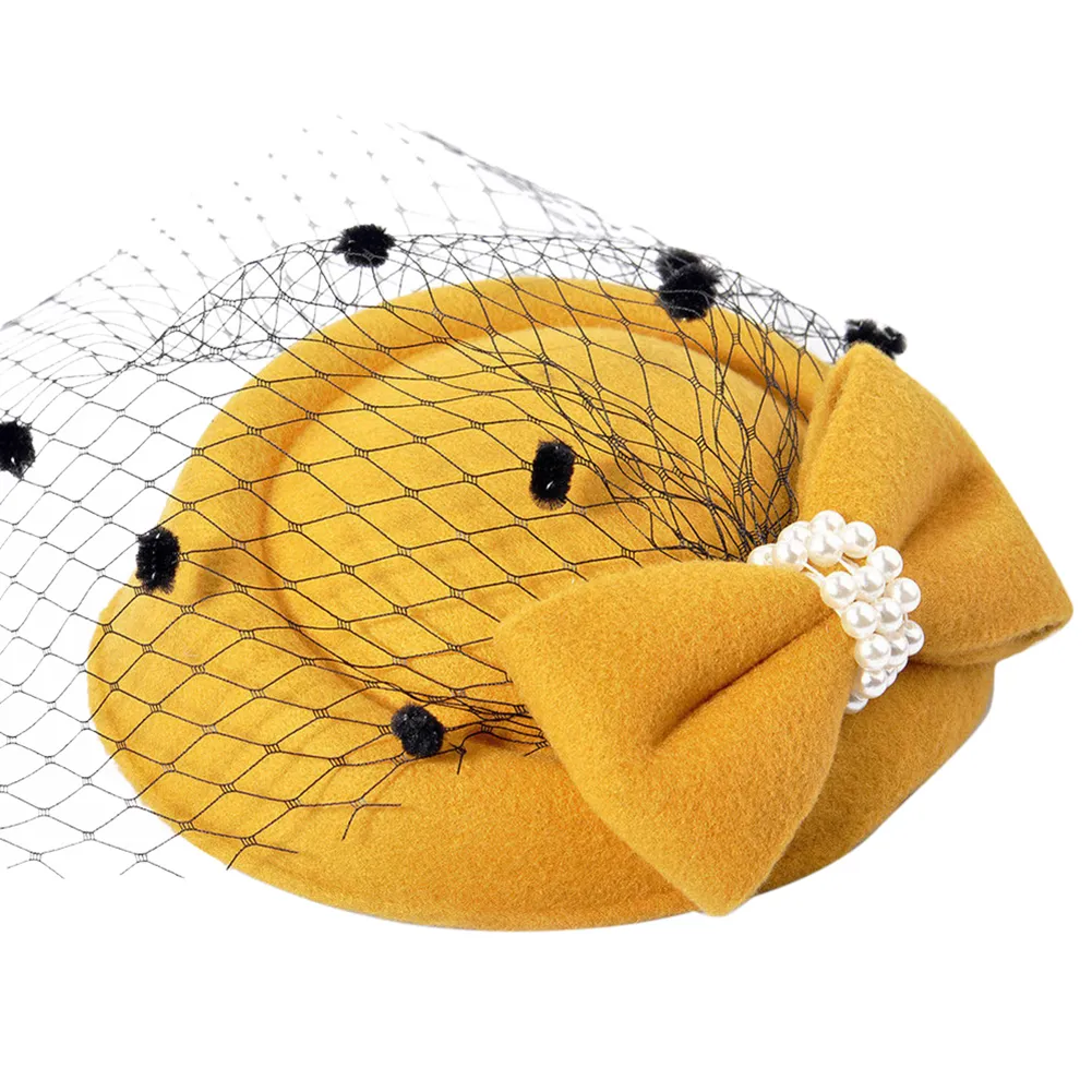 Vintage Yellow Veil Pillbox Hat Fascinator Church Derby Tea Party Mid Century Yellow Fascinator Hat for Women Kentucky Derby Hat for  main image 2