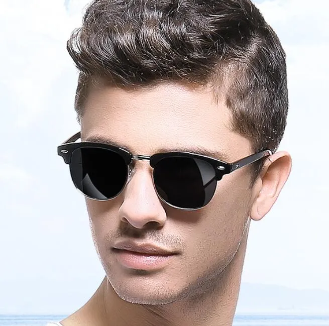 Homens de óculos de sol da moda Half quadro Mulheres óculos de sol Classic Design UV400 tons Gafas de Sol espelhados óculos com casos de alta qualidade