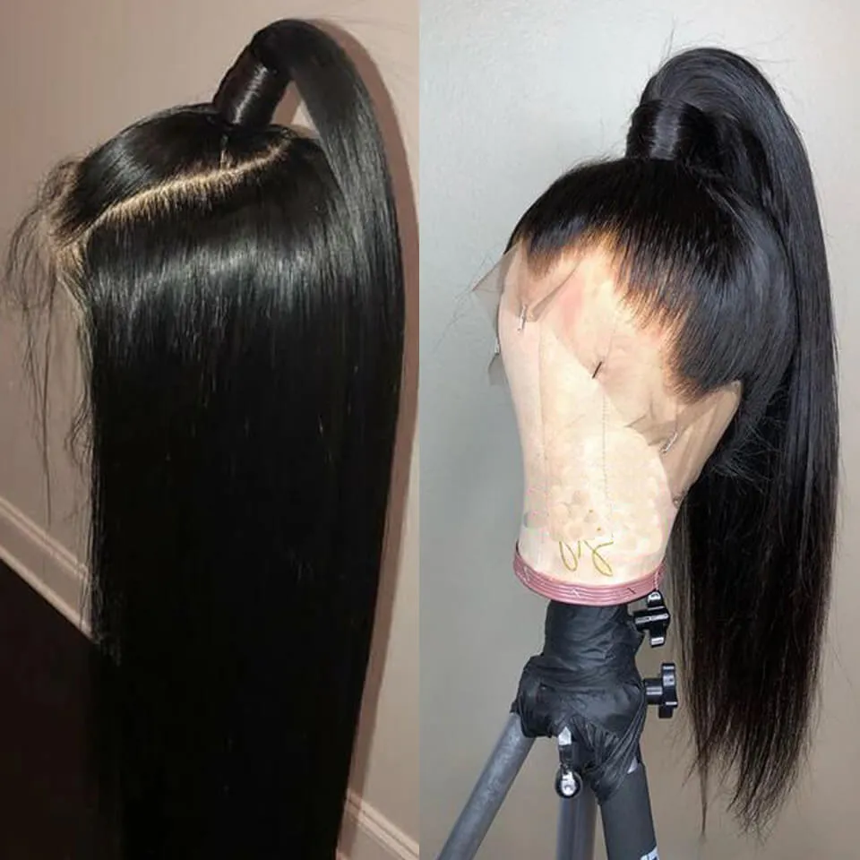 volle Spitze Perücken Gerade Textur Haar Ende volle Zupforchester Haarstrich Baby-Haar 24.08 Lace Front Perücken wowwigs für schwarze Frau