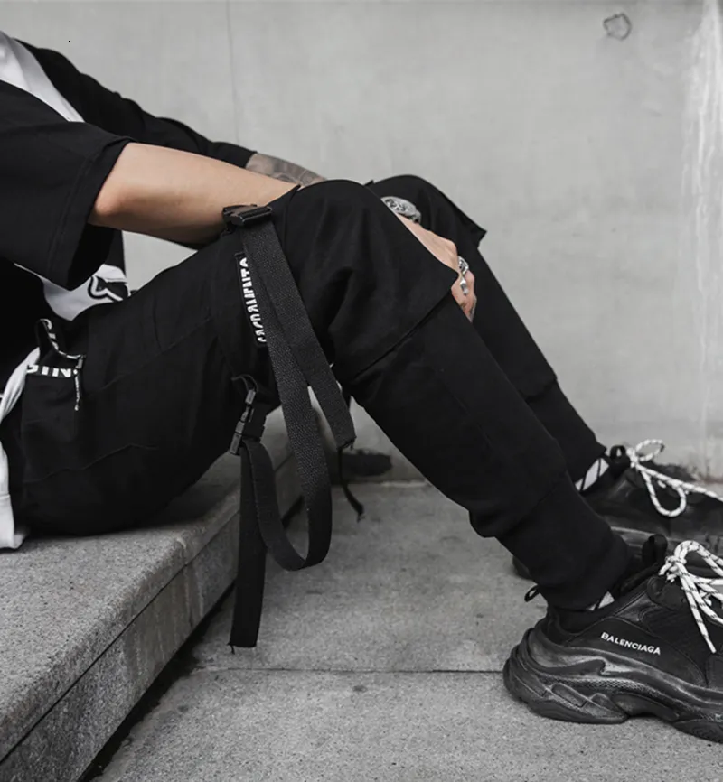 Hip Hop Joggers Mens Black Harem Cargo Pants Streetwear With