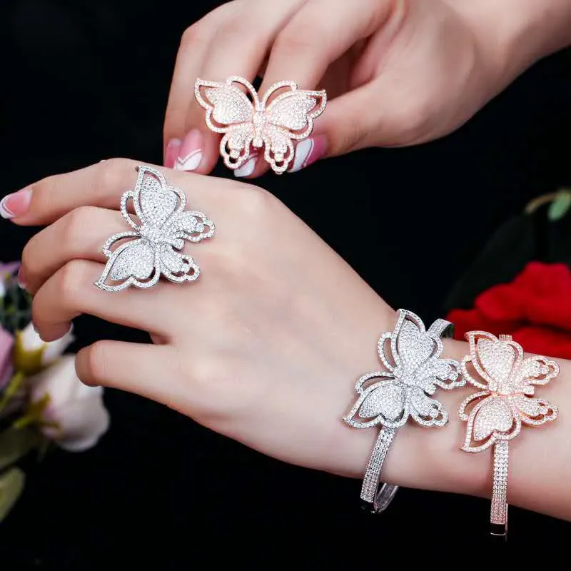 Браслеты для невесты для свадьбы 18K Rose Белый Позолоченные Полный CZ бабочки браслет браслеты для девочек женщин Хороший подарок