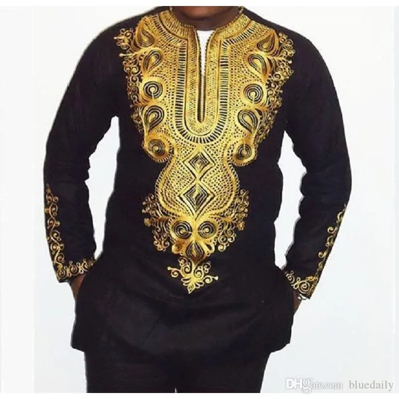 Nouveaux vêtements africains style dashiki africain impression de vent national col en v à manches longues hommes T-shirt grande taille livraison gratuite