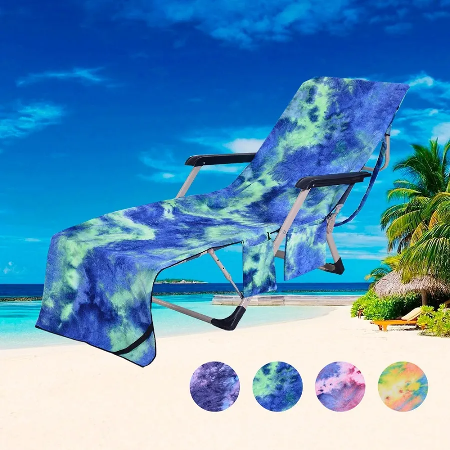 Tie dyeing Beach Lounge Chair Cover Microfiber bath towel Sunbath Lounger quick-drying Chair Covers Portable With Straps pockets