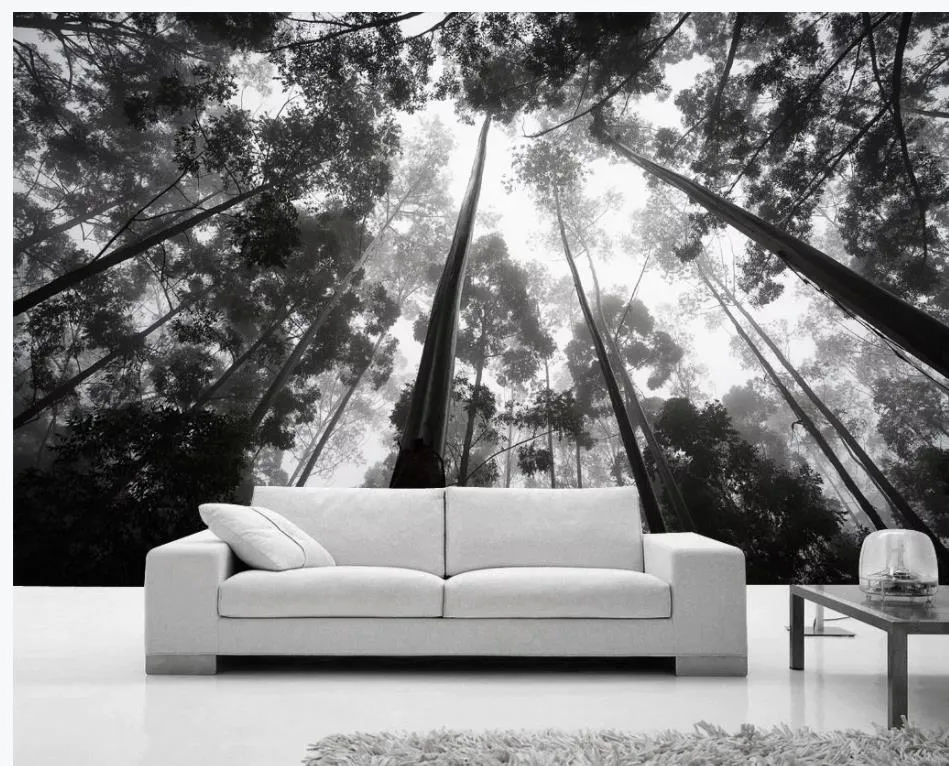 Floresta preto e branco paisagem bonita 3d fundo moderno parede parede mural foto papel de parede