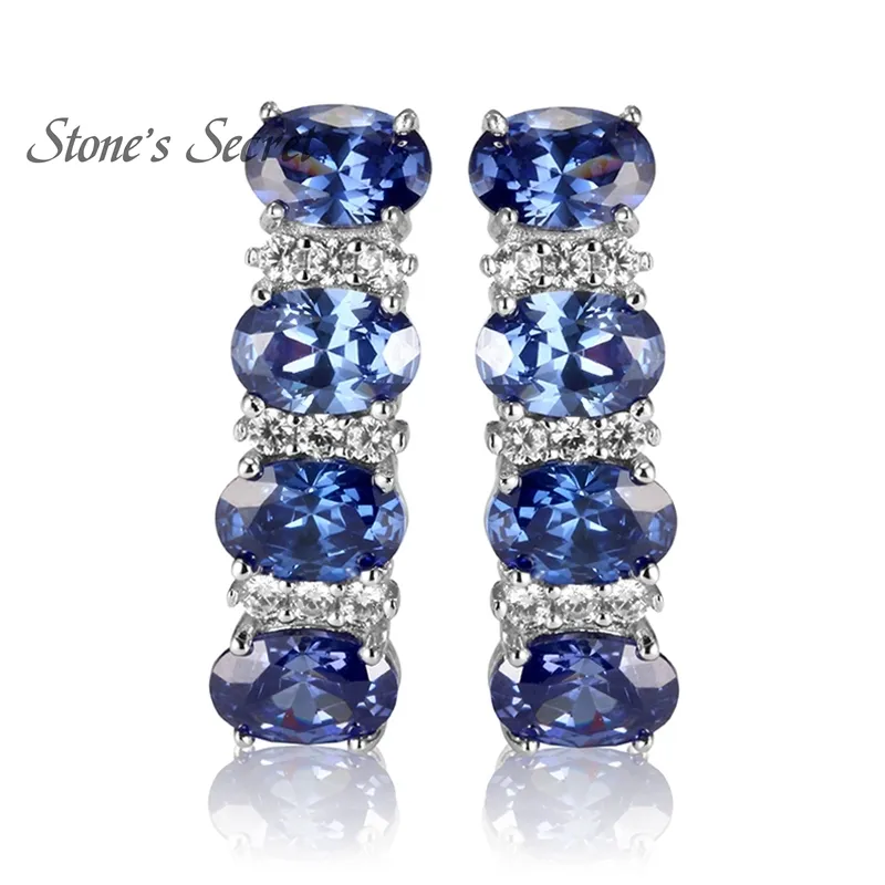 Wholesale-925 Sterling Silver Tanzanite Earrings for Women Blue Stone Fine Jewelry for Wedding Y18110110