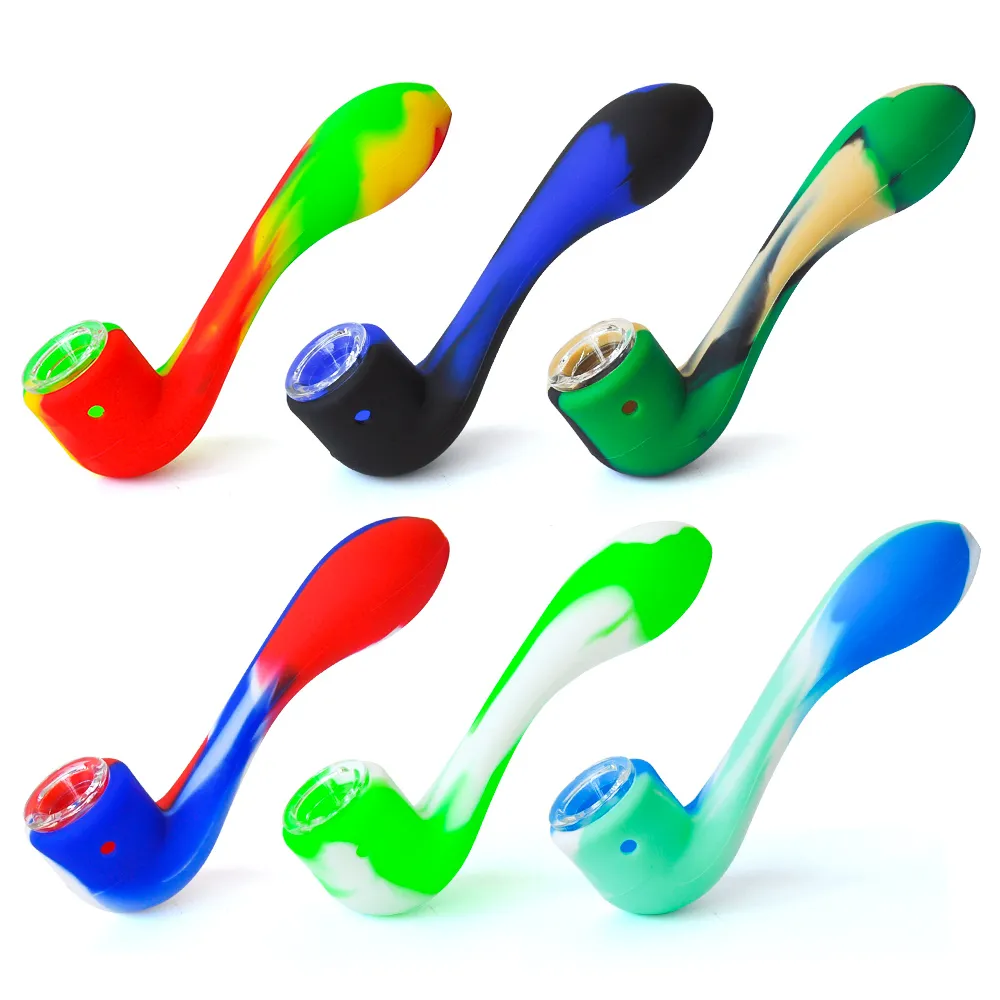 Free Shipping Silicone Hand Pipe Colorful Smoking Pipe with glass bowl oil rig bongs