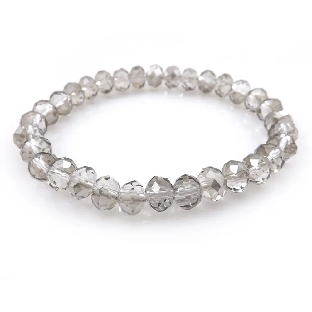 Transparent Grey 8mm Faceted Crystal Beaded Bracelet For Women Simple Style Stretchy Bracelets 20pcs/lot Wholesale