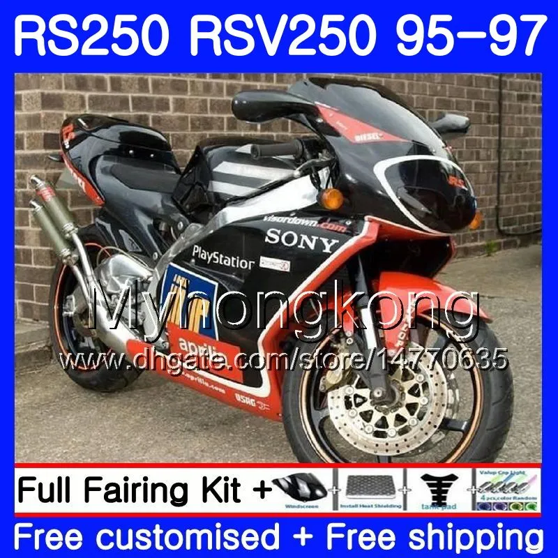 Aprilia RS-250 RSV250 1995 1996 1997 1997hm.6 RSV250RRブラックレッドトップRSV250R 95-97 RSV 250 RR RS 250 95 96 97フェアリング