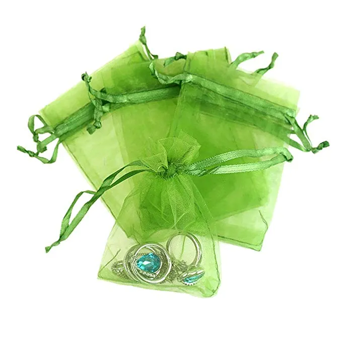 100 Pack 7 X 9cm Solid Color Drawstring Bags Organza Jewelry Gift Pouch