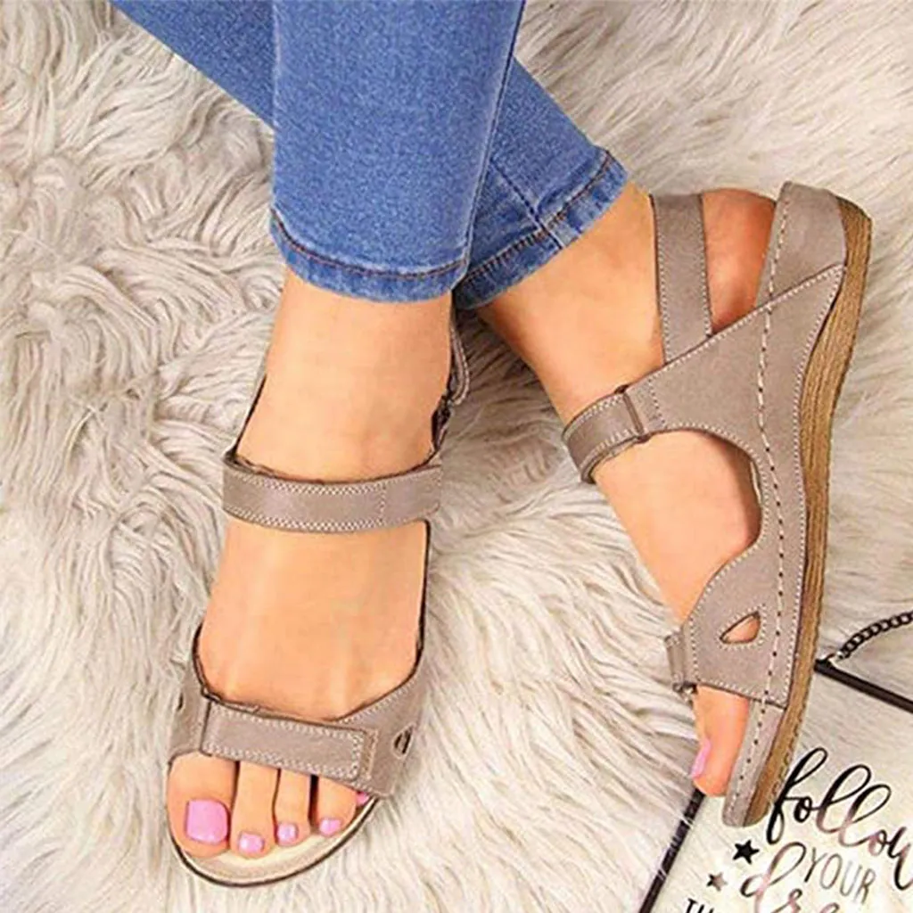 Sandales Floopi pour femmes Mignon Open Toe Design Élastique Été Summer Faux Cuir Sangles de cheville en simili cuir avec mousse à mémoire unique Sole 34