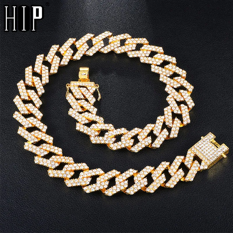 Hip Hop 1 ensemble 20 MM or argent lourd entièrement glacé pavé strass chaîne cubaine CZ Bling rappeur colliers pour hommes bijoux