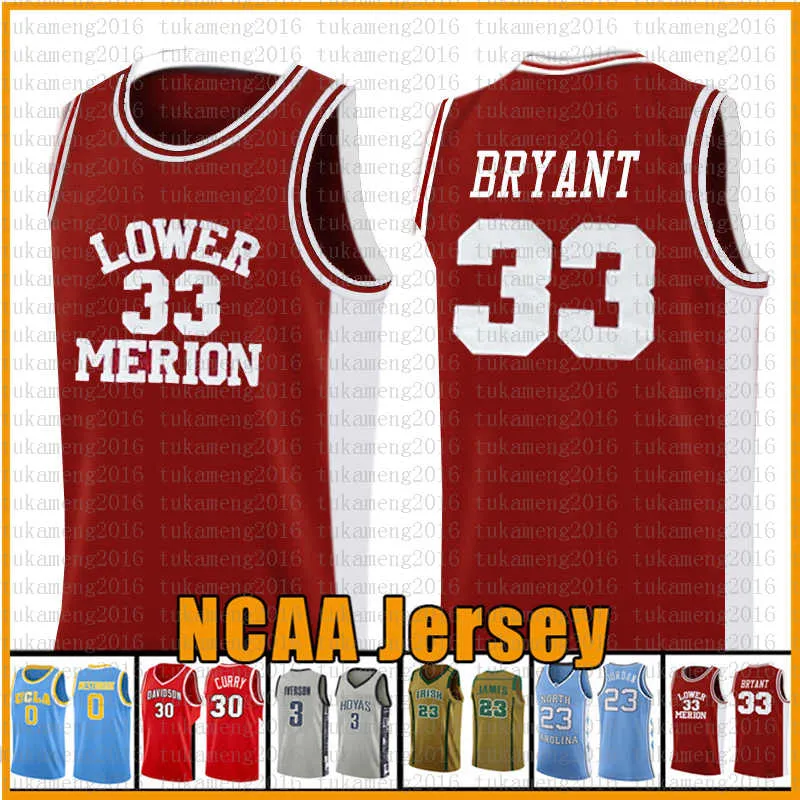 heren 33 Bryant Lower Merion NCAA Basketball Jersey College jerseys maat s-xxl rood wit