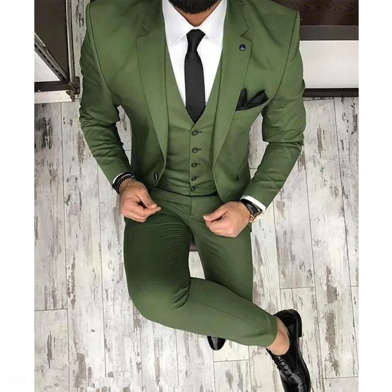 Populaire 3 pièces armée vert garçons d'honneur notch revers marié smokings deux boutons hommes costumes mariage/bal meilleur homme blazer (veste + pantalon + gilet + cravate)