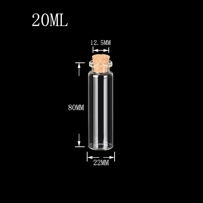 22x80x12.5 mm 20ml Clear Transparent Glass Bottles With Cork Perfume Vials Creative Bottle Pendants 100 pcs